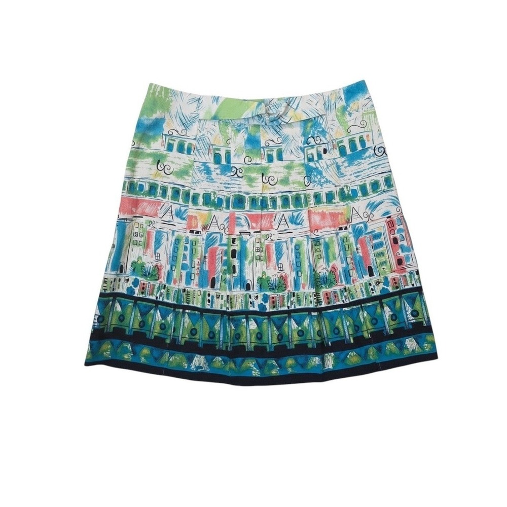 Goodclothes Skirt Cotton Stretch Pleated City Print A-Line Multi Artistic 16